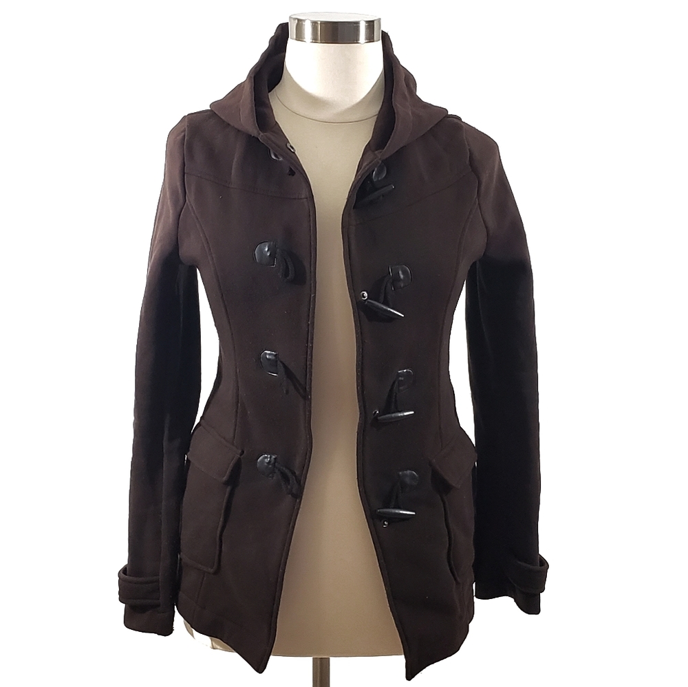 Ambiance Brown Hooded Fleece Jacket Toggle Button Cozy Fall Winter - Picture 2 of 9
